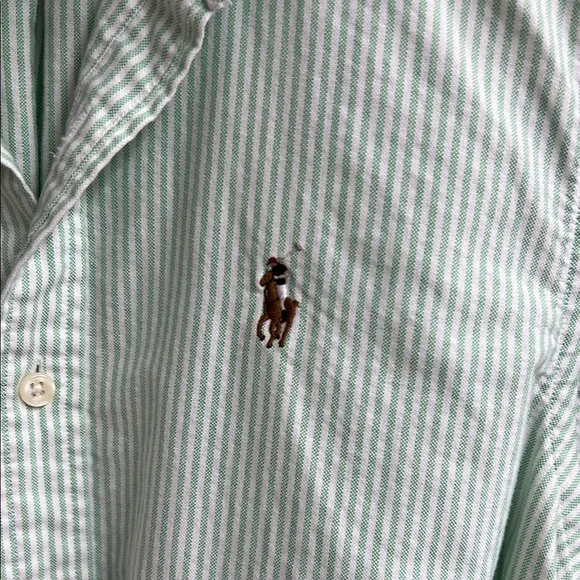 Ralph Lauren Women's Green Striped Button Down Shirt - Picture 2 of 4